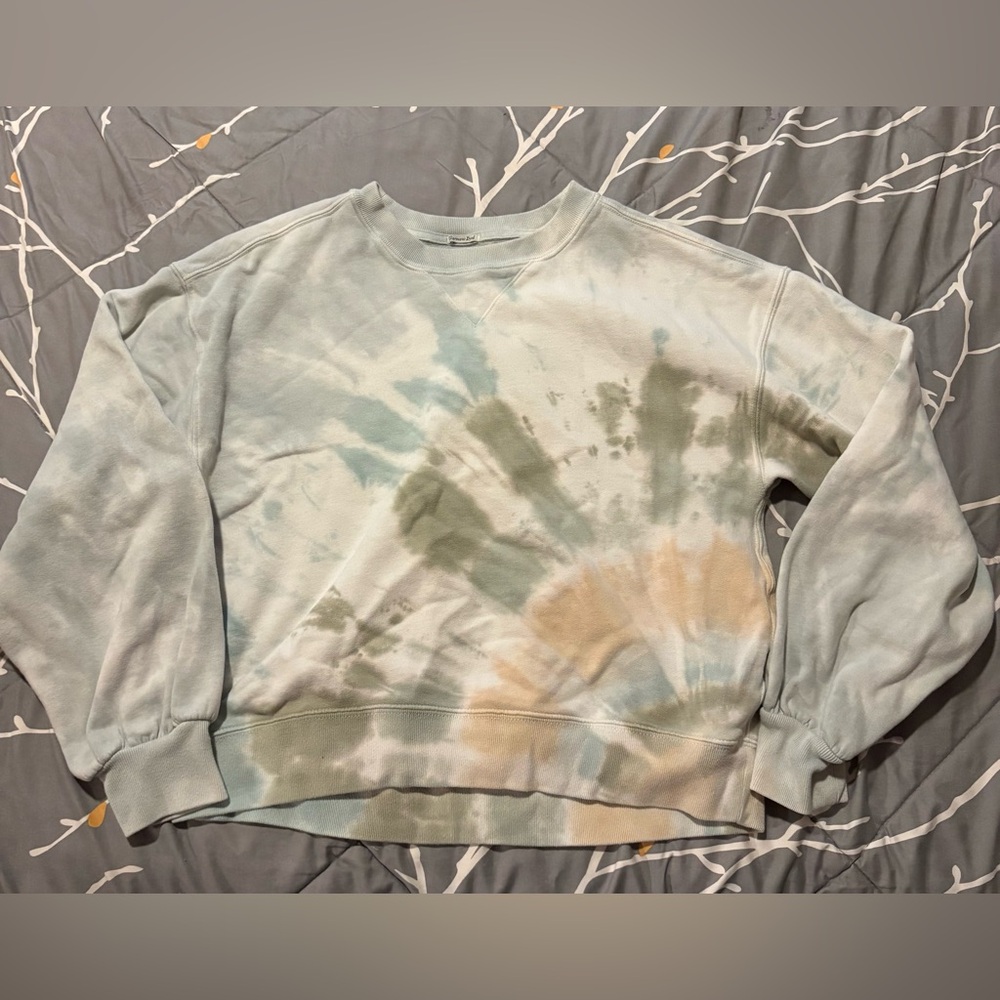 Abercrombie Tie-Dye Crewneck Sweatshirt - Soft Sage, Blue & Peach size Small